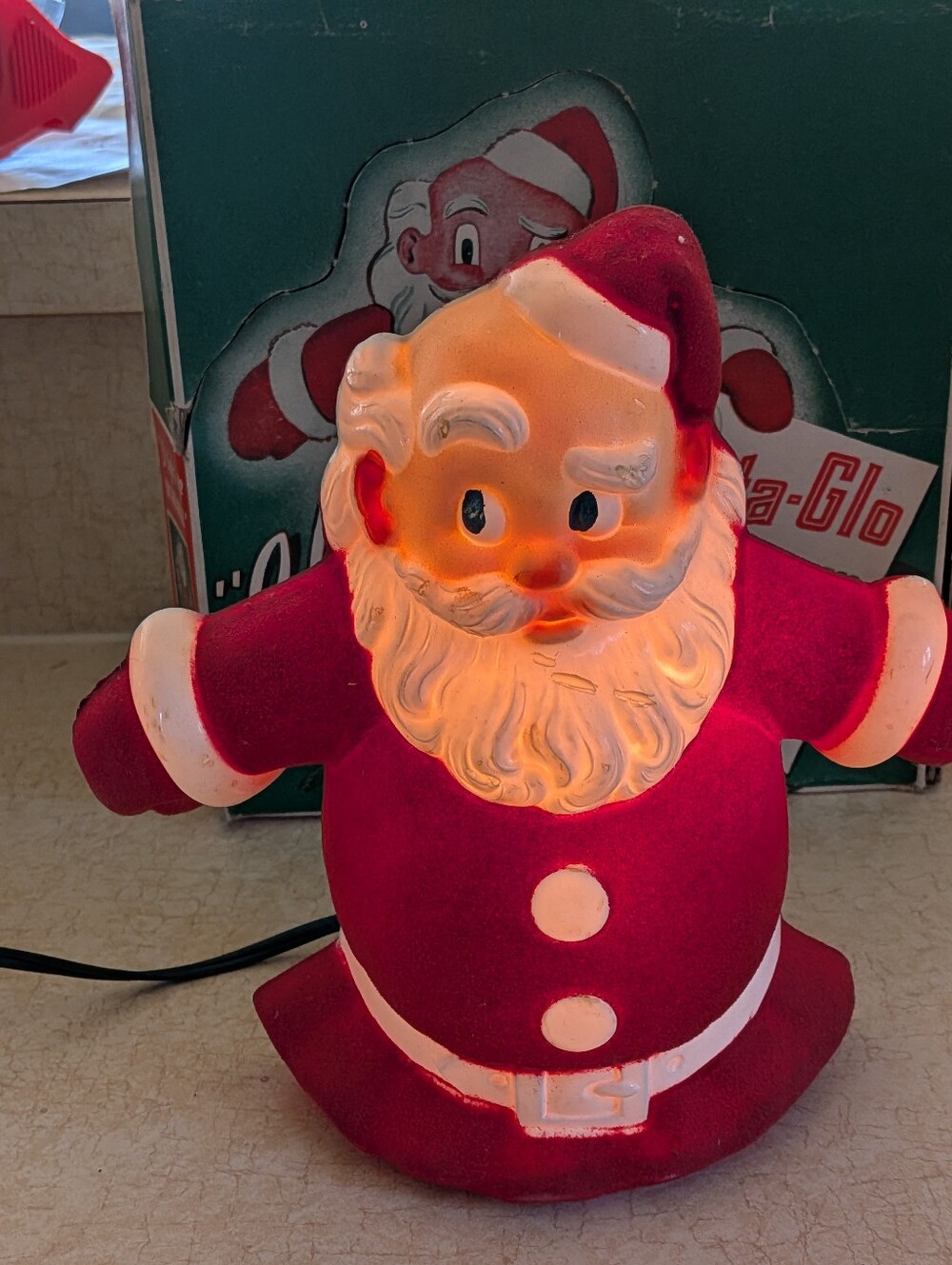 New Vintage Santa - Glo Tree Top And Wall Plaque Lights Up